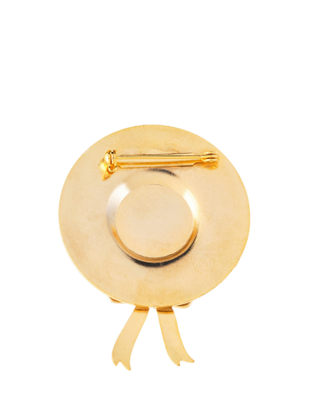 Pre-loved Cloisonné Bonnet Brooch, Gold - view 2, Gold