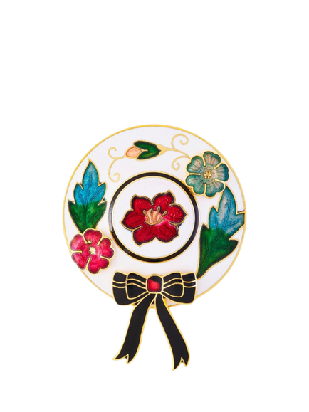 Pre-loved Cloisonné Bonnet Brooch, Gold, Gold