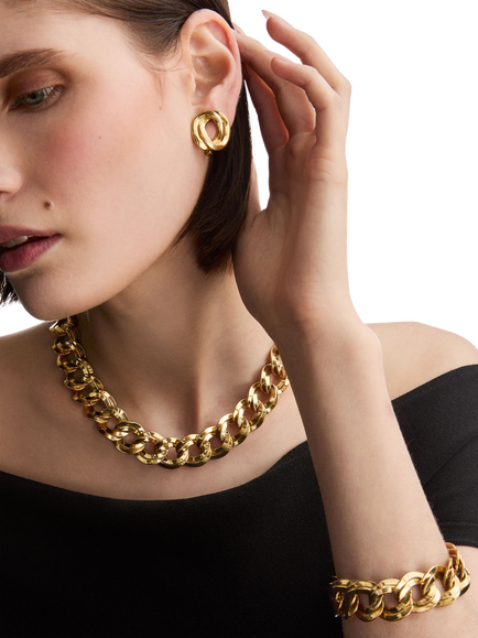 Pre-loved Monet Double Link Chain Necklace, Gold - view 2, Gold