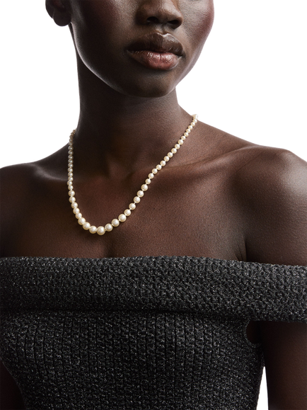 Pre-loved Graduated Faux Pearl Necklace, Silver - view 2, Silver