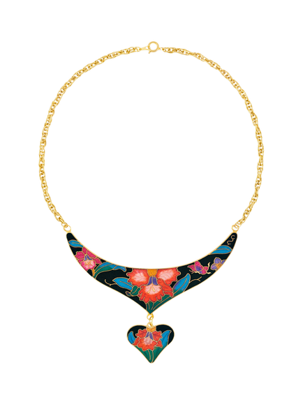 Pre-loved Cloisonné Necklace, Gold, Gold