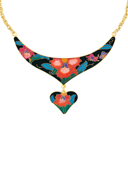 Pre-loved Cloisonné Necklace, Gold - view 2, Gold