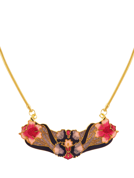 Pre-loved Floral Cloisonné Snake Chain Necklace, Gold, Gold