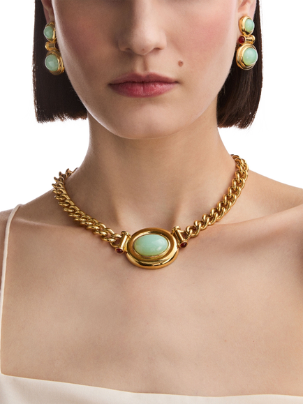 Pre-loved Vintage Elizabeth Taylor Cabochon Necklace, Gold - view 2, Gold