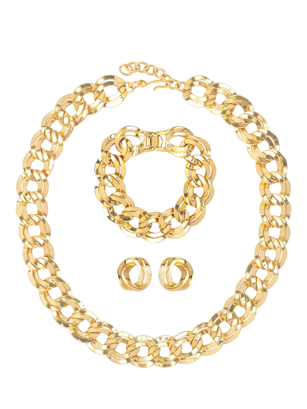 Pre-loved Monet Double Link Chain Necklace, Bracelet and Earrings Set, Gold, Gold