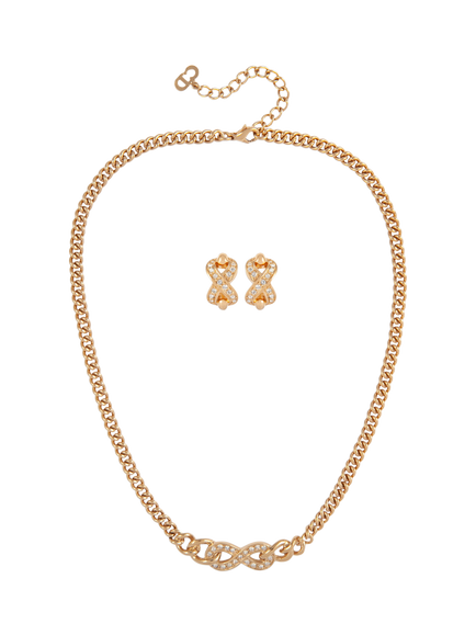 Pre-loved Christian Dior Swarovski Crystal Necklace and Clip-On Earrings Set, Gold, Gold