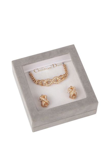 Pre-loved Christian Dior Swarovski Crystal Necklace and Clip-On Earrings Set, Gold - view 2, Gold