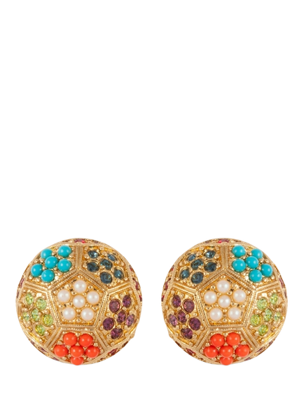 Pre-loved D'Orlan Round Bead and Crystal Clip-On Earrings, Gold, Gold