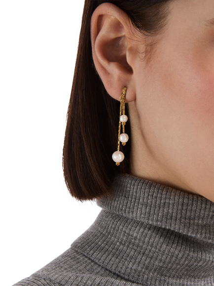 Pre-loved Faux Pearl Drop Earrings, Gold - view 2, Gold