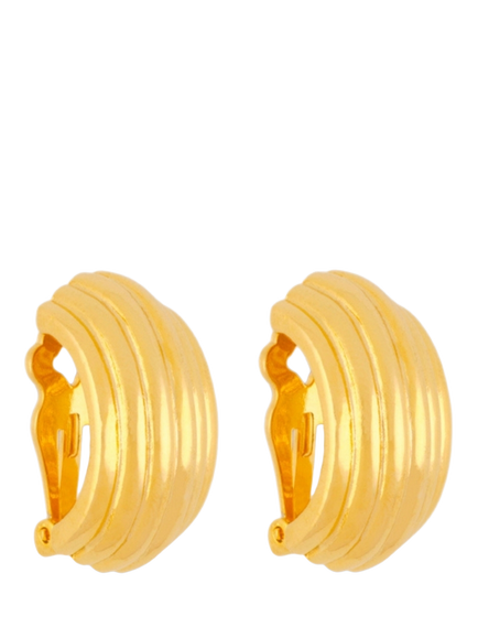 Pre-loved Ribbed Demi Hoop Clip-On Earrings, Gold, Gold