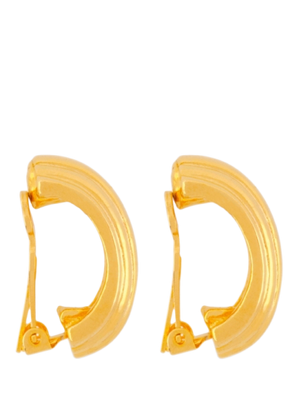 Pre-loved Ribbed Demi Hoop Clip-On Earrings, Gold - view 2, Gold