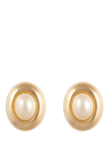 Pre-loved Oval Faux Pearl Clip-On Earrings, Gold, Gold