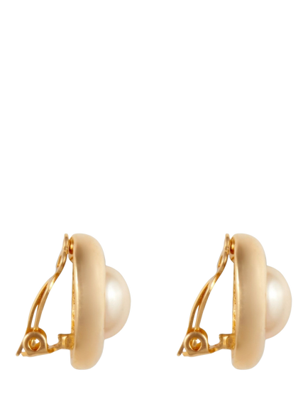 Pre-loved Oval Faux Pearl Clip-On Earrings, Gold - view 2, Gold