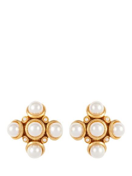 Pre-loved Renaissance Revival Faux Pearl Clip-On Earrings, Gold, Gold