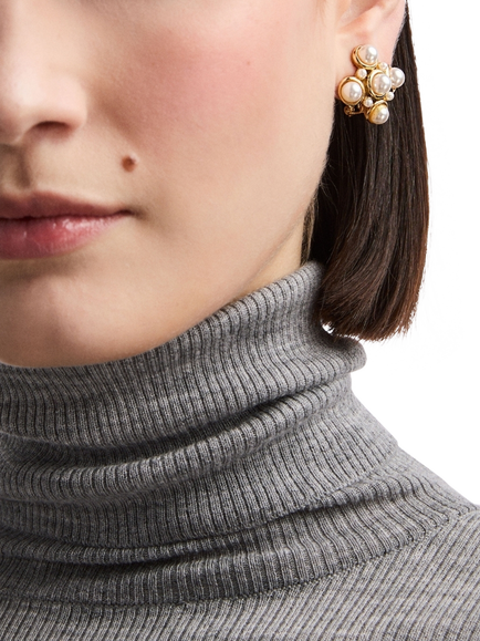 Pre-loved Renaissance Revival Faux Pearl Clip-On Earrings, Gold - view 2, Gold