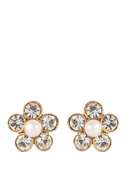 Pre-loved Floral Swarovski Crystal Stud Earrings, Gold, Gold