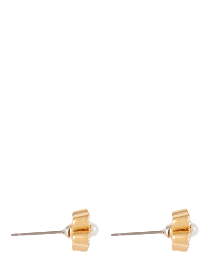 Pre-loved Floral Swarovski Crystal Stud Earrings, Gold - view 2, Gold