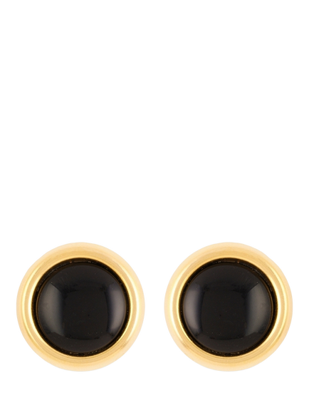 Pre-loved Round Black Lucite Clip-On Earrings, Gold, Gold