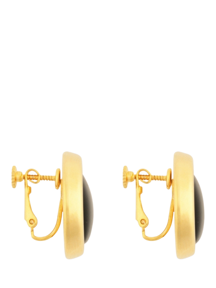 Pre-loved Round Black Lucite Clip-On Earrings, Gold - view 2, Gold