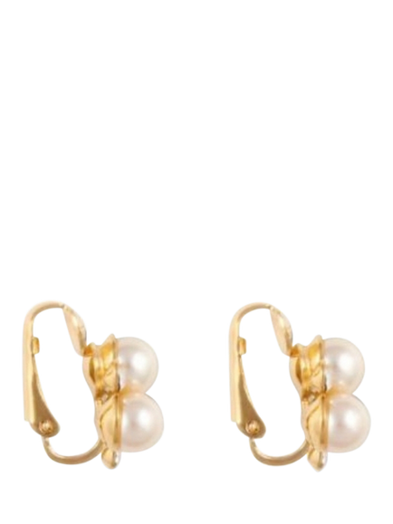 Pre-loved Faux Pearl and Swarovski Crystal Clip-On Earrings, Gold - view 2, Gold