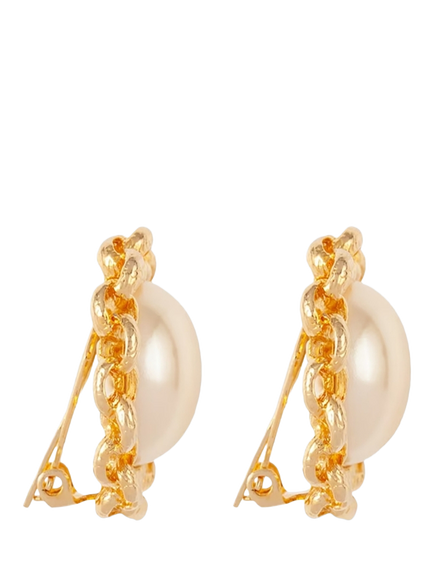 Pre-loved Faux Pearl Clip-On Earrings, Gold - view 2, Gold