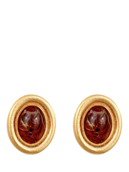 Pre-loved Lucite Cabochon Clip-On Earrings, Gold, Gold