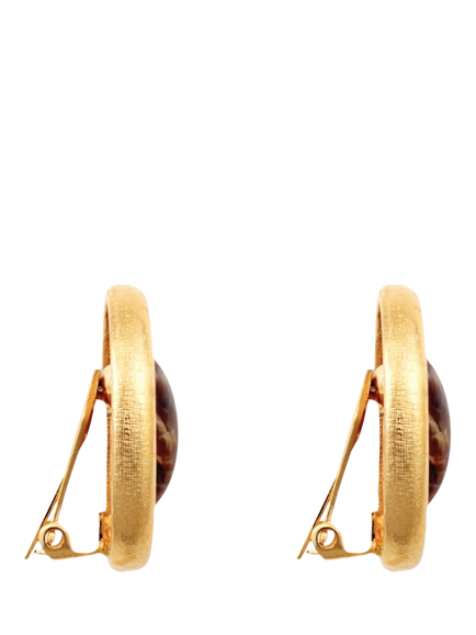 Pre-loved Lucite Cabochon Clip-On Earrings, Gold - view 2, Gold