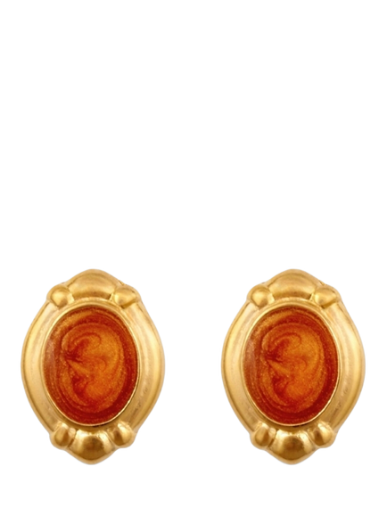 Pre-loved Oval Topaz Enamel Earrings, Gold, Gold