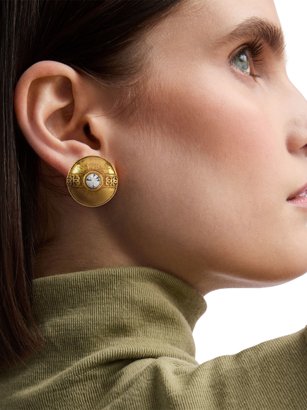 Pre-loved Iconic CC Logo Medallion Clip-On Earrings, Gold - view 2, Gold