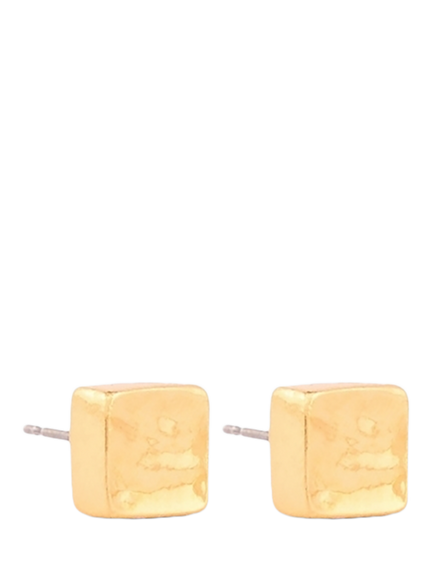 Pre-loved Classic Square Wave Stud Earrings, Gold, Gold