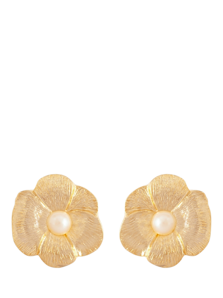 Pre-loved Faux Pearl Petal Earrings, Gold, Gold