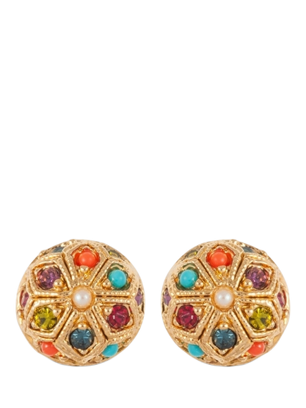 Pre-loved Round Cabochons Clip-On Earrings, Gold, Gold