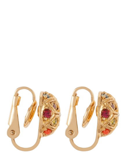 Pre-loved Round Cabochons Clip-On Earrings, Gold - view 2, Gold
