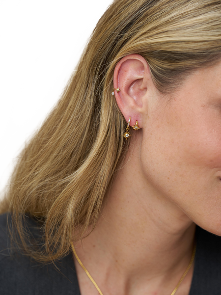 Orelia Crystal Star Charm Micro Hoop Earrings, Gold - view 2, Crystal