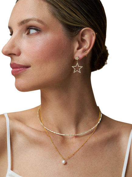 Orelia Crystal Star Drop Stud Earrings, Gold - view 2, Crystal