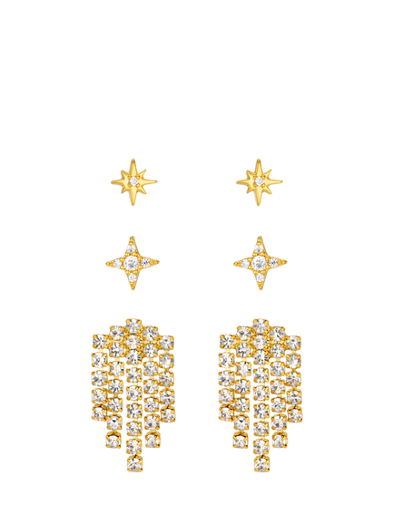 Orelia Starburst Stud and Drop Earrings, Set of 3, Gold, Crystal