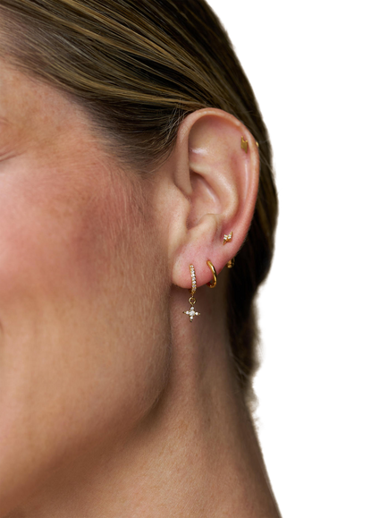 Orelia Starburst, and Lightning Stud and Mini Hoop Earrings, Set of 3, Gold - view 2, Crystal