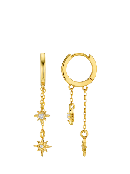Orelia Star Chain Drop Huggie Hoop Earrings, Gold, Crystal