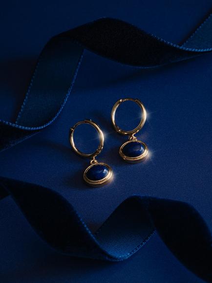 Orelia Lapis Drop Hoop Earrings, Gold - view 2, Sapphire