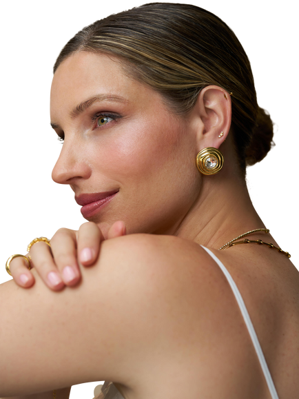 Orelia Crystal Spiral Stud Earrings, Gold - view 2, Crystal