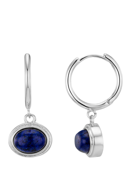 Orelia Lapis Stone Hoop Earrings, Silver, Silver