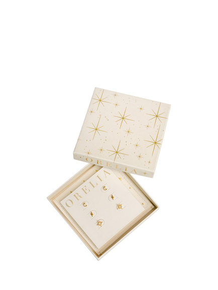 Orelia Starburst, Moon and Lightning Stud Earrings, Set of 3, Gold - view 2, Pale Gold