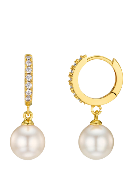 Orelia Pearl Drop Pave Hoop Earrings with Gift Box, Pearl