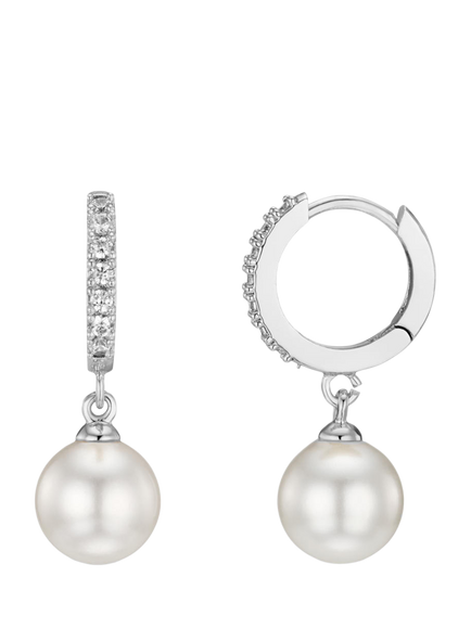 Orelia Pearl Drop Pave Hoop Earrings with Gift Box, Silver, Silver