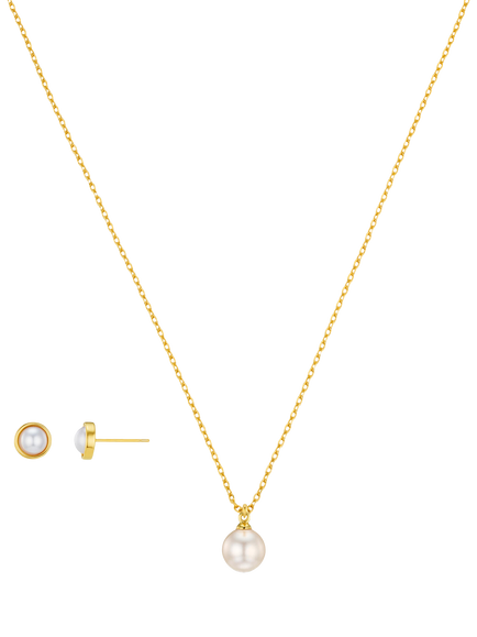 Orelia Pearl Necklace and Stud Earring Gift Set, Pale Gold, Pale Gold