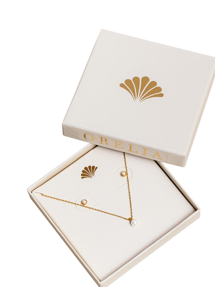 Orelia Pearl Necklace and Stud Earring Gift Set, Pale Gold - view 2, Pale Gold