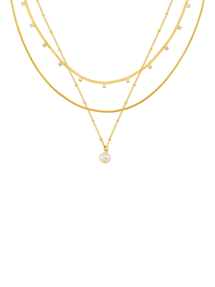 Orelia Multi Row Pearl and Crystal Necklace, Gold, Pearl