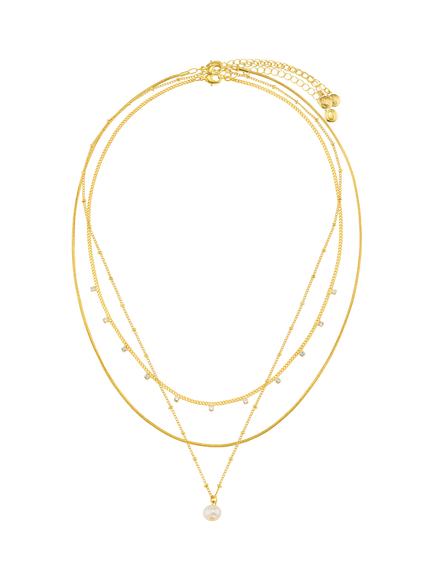 Orelia Multi Row Pearl and Crystal Necklace, Gold - view 2, Pearl