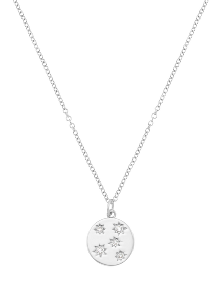 Orelia Crystal Starburst Coin Pendant Necklace, Silver, Silver