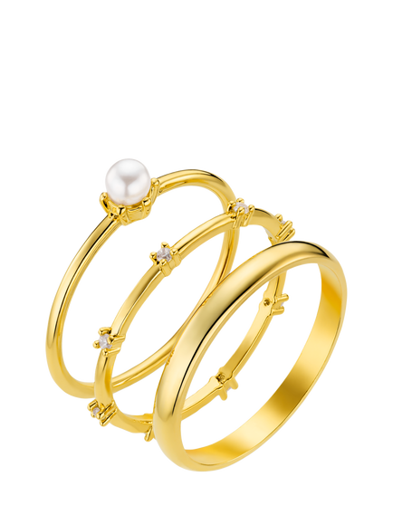 Orelia 18ct Gold Plated Stacking Rings, Set of 3, Pearl